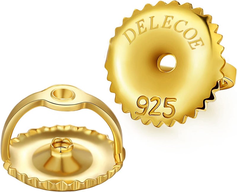 DELECOE 925 Stering Silver Screw Earring Backs Replacements for Threaded Post (0.032''), 4 Pairs Hypoallergenic 18K Gold Plated Screw on Earring Backs for Diamond Earring Studs 6mm - Image 1